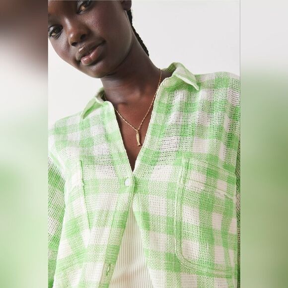 Out from under Cotton Mesh  check resort beach cover up shirt size M - Picture 1 of 7